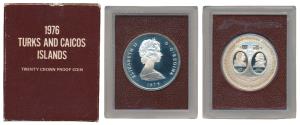 Turks and Caicos Island, Elizabeth II, Proof Silver 20 Crown, 38.7g, Bicentennial of the U