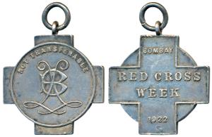 Bombay Red Cross Week, Silver Medal, 7.26g, monogram on obv, date 1922 on rev. Extremely F