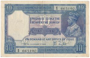 George V, Rupees 10, 2nd issue, 1926, signed J. B. Taylor, (J&R 7.2). Very Fine+, Scarce.