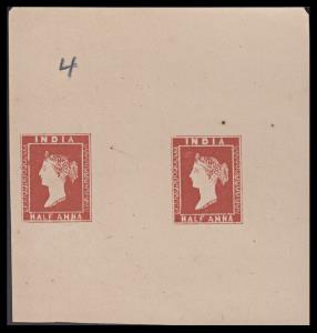 1890 Essay of proposed design with head of Queen Victoria 1/2a, deep reddish brown, pair, 