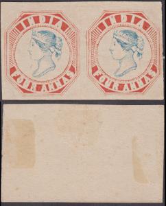 1891 Reprint essay, 4a, aniline red and blue pair on yellowish wove paper, no wmk, Spence 