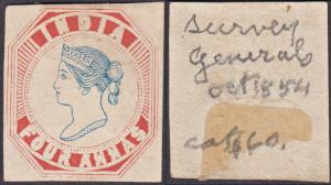 1891 Reprint essay, 4a, vermilion and pale blue, on yellowish wove paper, no wmk, Spence 2