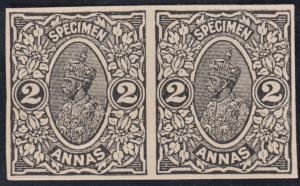 1925 Delhi Specimen, KGV 2a pair, black imperf proof. Scarce, fine.
