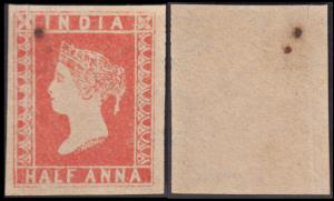 1854 ½a, vermillion, 9 ½ arches, SG 1, prepared for use but not officially issued, without