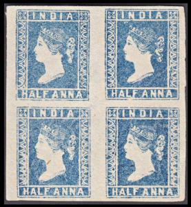1854 ½a, blue, die I, SG 2, Wmk “Coat of Arms” sideways, stone A pos. 26/27, 34/35 unused 