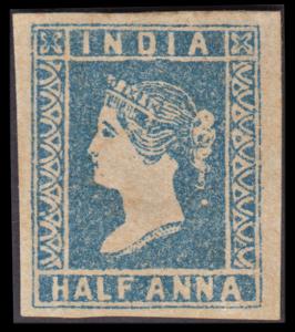 1854 QV 1/2a, pale blue, die I, SG3, unused, with average margins. Some toning at the back