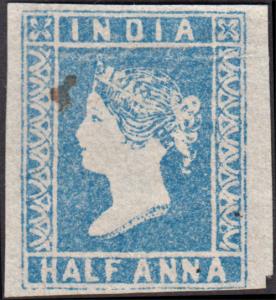 1854 QV 1/2a, pale blue, die I, SG3, unused, with close to average margins. Small stain on