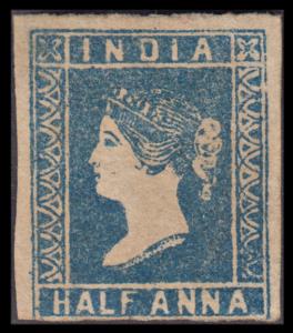 1854 QV 1/2a, deep blue, die I, SG 4, unused, with close to average margins, light hinged.