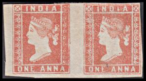 1854 QV 1a, red, die I, SG12, unused pair, close cut from 2 sides, rest 2 are average to g
