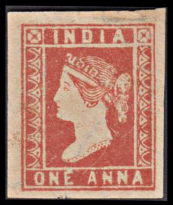 1854 QV 1a, deep red, die II, unused, SG 13, margins average to good, hinged. Scarce, fine