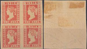 1854 QV 1a, deep red, SG 13, unused blk of 4, lightly hinged. Very good condition, rare, f