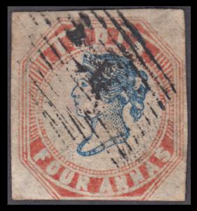 1854 QV 4a, blue and red, 2nd printing, head die II, frame die I, reverse & inverse positi