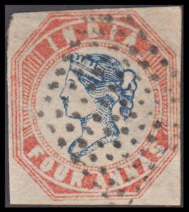 1854 QV 4a, blue and red, 2nd printing, head die II, frame die I, reverse position 3, SG 1