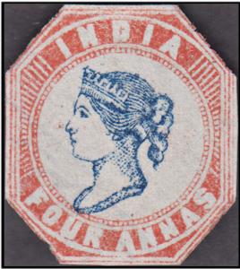 1854 QV 4a, blue and red, 2nd printing, head die II, frame die I, SG 19, cut to shape, unu