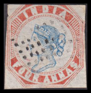 1854 QV 4a, blue and red, used, 2nd printing, head die II, frame die I, inverted position 