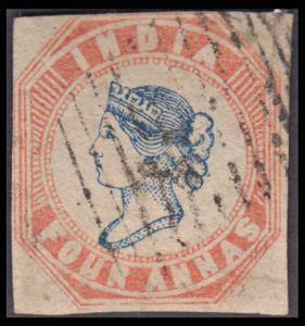 1854 QV 4a, blue and red, used, 2nd printing, head die II, frame die I, reverse position 1