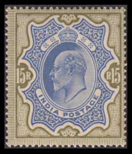1902 KED VII, 15Rs blue and olive brown, SG 146, MLH, brown gum. Fine.