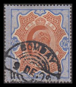 1902 KED VII, 25Rs, SG 147, ”BOMBAY” telegraphic usage. Fine.