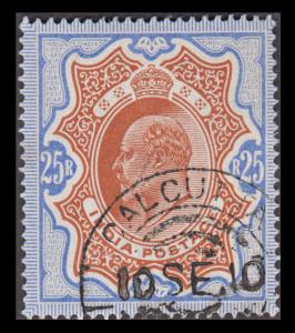 1902 KED VII, 25Rs, SG 147, ”CALCUTTA” telegraphic usage. Fine.