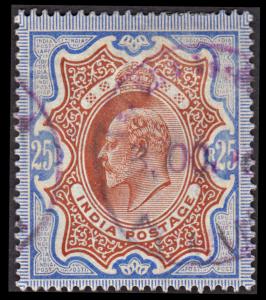 1903 KED VII, 25Rs, SG 147, telegraphic usage, violet cancel. Fine.