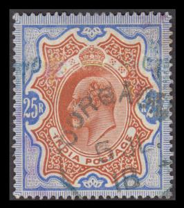 1904 KED VII, 25Rs, SG 147, postaly fine used copy, Cat val. £ 1700. Very scarce. fine.