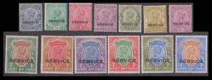 1912-13 Official, KGV set of 13 optd. ”SERVICE”, single star, SG O73-96, MLH, few faults. 
