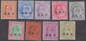 1905 Military, KED VII set of 9 optd. ”C.E.F.”, SG C12-20, MLH. Fine.