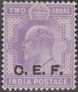 1905 Military, KED VII 2a, mauve, optd. ”C.E.F.”, error ”optd. double, one albino”, SG C14
