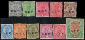 1914 KGV 3a to 1Re. optd. ”C.E.F.” SG C23-34, missing 2a, star Wmk, set of 10, MLH. Fine.