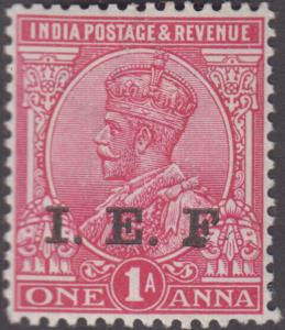 1914 Military, KGV 1a, aniline carmine, optd. ”I.E.F.”, error ”No stop after F”, SG E3A, M