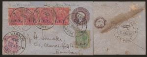1920 PS Envelope, QV 1a, brown on blue laid paper with brown seal, ”I.E.F.” provisional ty