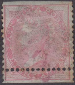 1855 EI QV 8a, carmine on bluish glazed paper, error ”Perforation shift” making upper and 