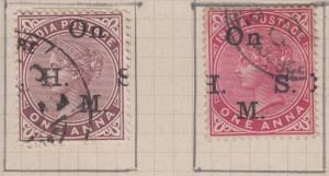 1883-1900 Official, QV 1a, plum and 1a, carmine and optd. ”On H.M.S.”, star Wmk, SG O41/O5