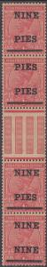 1921 KGV 1a carmine, vertical strip of 4 with gutter in between, SG 192a - 192b error ”NIN