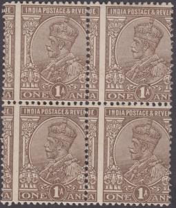 1926-33 KGV 1a, brown, blk of 4, misplaced vertical perforation, MNH except top right LH, 