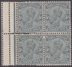1926-33 KGV 3p, slate, blk of 4, SG 201, error ” Triple perforation”. Extremely scarce, fi