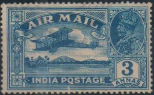 1929 Airmails, 3a, blue, SG221a, error ”Q” for ”O” in ’POSTAGE’, Dave type 41, Cat val. £ 
