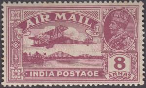 1929 Air Mail, KGV 8as, purple, SG 224a, variety ”Tree top missing”, Cat val. £ 350, light