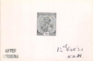 1911-33 KGV Definitive Issue, Die Proof 1/2a, black on glazed card marked ”AFTER STRIKING”