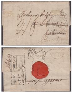 1819 Entire from London to Calcutta then redirected to Barelly, having British post mark d
