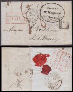 1838 Entire with ”Care of/Mr. Waghorn/Suez” oval shape cancel in black, addressed to Borde