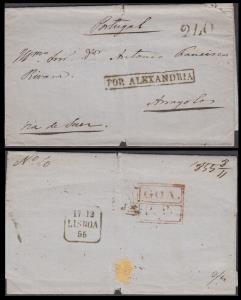 1855 Portuguese India, stampless entire with ”GOA./P.P.” fine bisected framed cachet in re