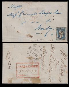 1855 QV 1/2a litho die II, cut into, tied with numeral 47 in bars (Asseergurh), type4, wit