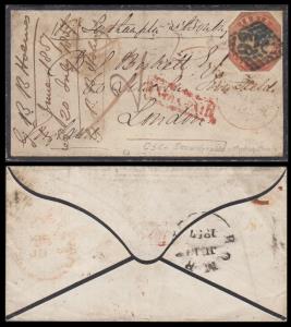 1857 Mourning cover with 4a, imperf cut-to-shape tied by ”C/56” of Secunderabad to UK via 