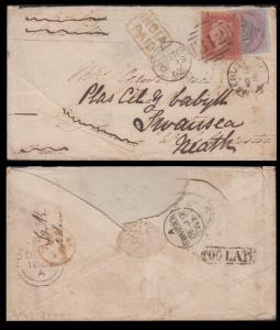 1862 India + GB mixed franking cover to UK franked with QV, 8a on bluish, tied by ”MEERUT/