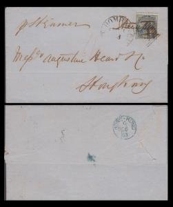 1863 entire with EI, 4a black, tied by Bombay foreign mail duplex cancellation, type 4h, a