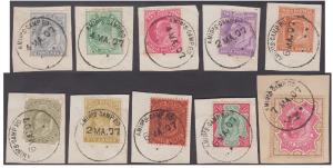 1907 KED VII set of 10 stamps, each on separate piece of paper, tied by ”AMIR CAMP P.O/2 M