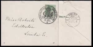 1911 Envelope bearing KED VII 1/2a, tied by special ”CORONATION DURBAR” cancellation dated
