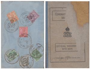 1911 QV, KED VII and KGV, total 6 stamps tied by special ”CORONATION DURBAR” cancellation 