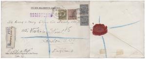 1932 ON HIS MAJESTY’s SERVICE registered cover to England, franked with KGV official stamp